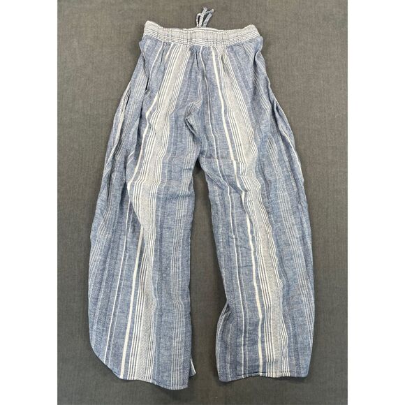 Coastal Linen Split Leg Pants Express Women XS Blue White Striped Beachy Relaxed - Picture 8 of 10